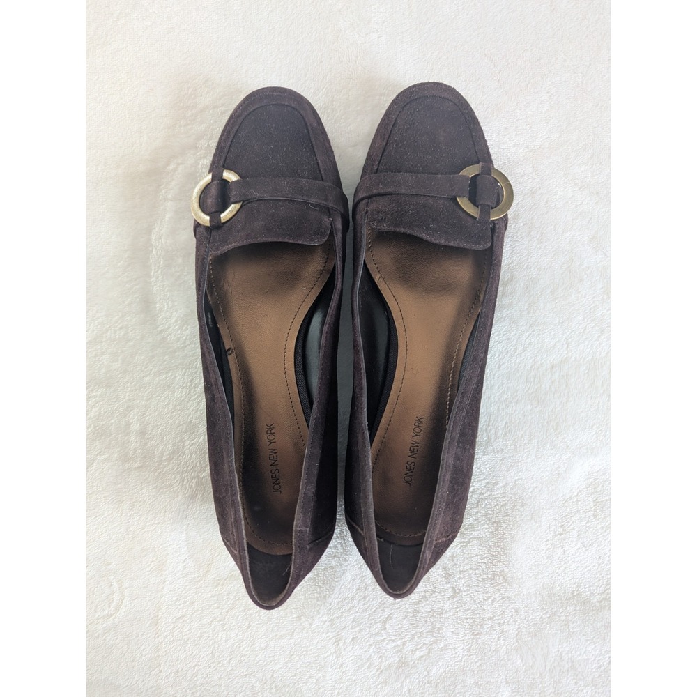 Jones New York Loafers Brown Suede Ring Buckle Flats Sz 8M Quiet Luxury Classic
